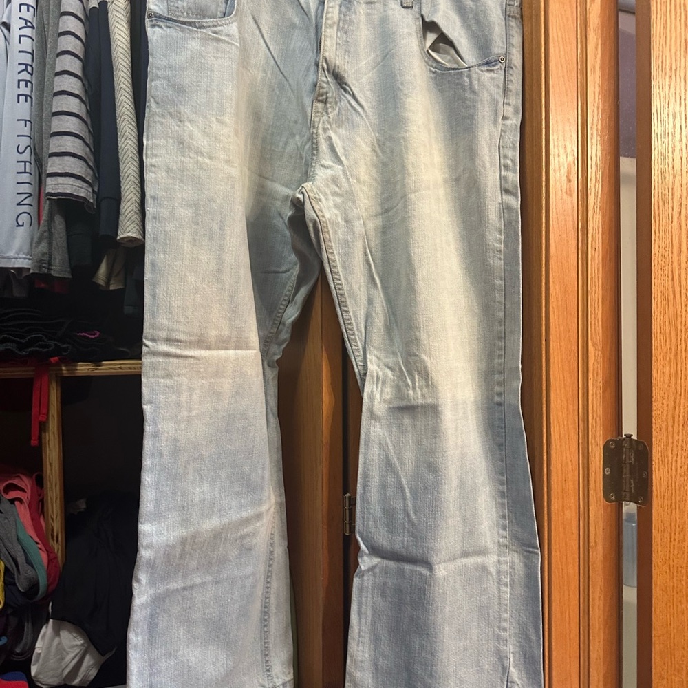 Arizona Jean Company Blue Flare Wide Leg Jeans with Distressed Details